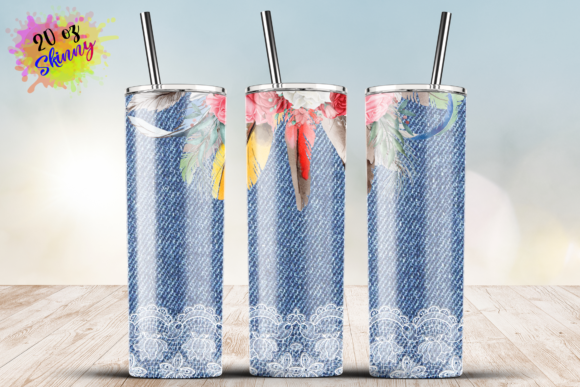 Feathers Denim Western Tumbler Wrap 20oz