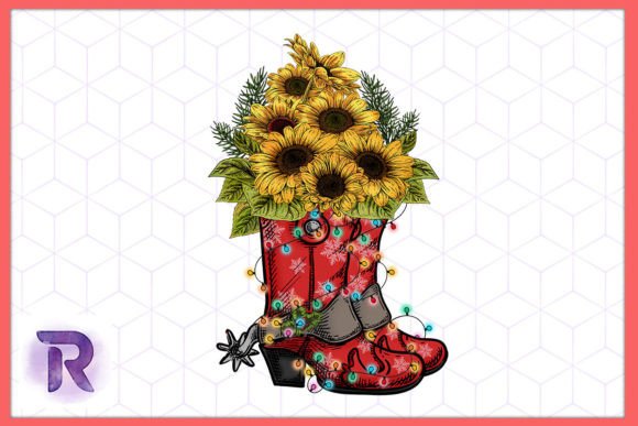 Western Christmas Cowboy Boots Sunflower